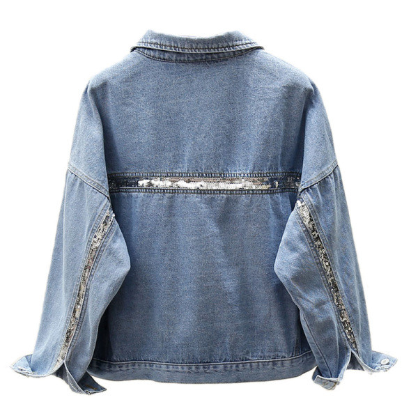 Široki model traper jakne s klasičnom kragnom i šljokicama