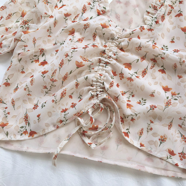 Cămașă de damă florală cu mâneci scurte și cravate