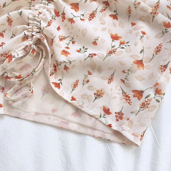 Cămașă de damă florală cu mâneci scurte și cravate