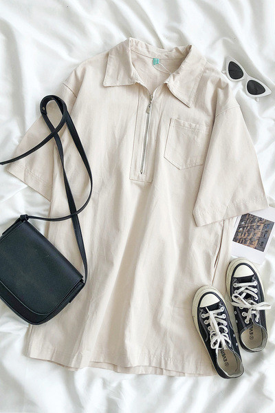 Bluza retro dama cu fermoar si buzunar