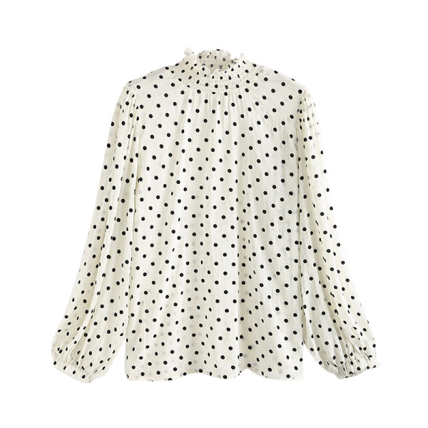 Moderna sieviešu blūze ar augstu apkakli ar punktiem