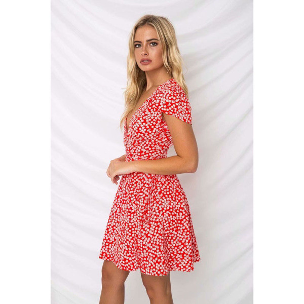 Rochie scurta de dama casual cu decolteu adanc cu puncte albe