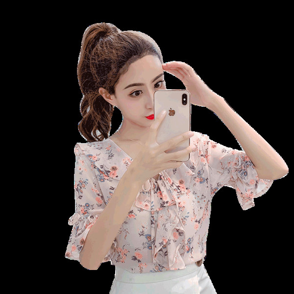 Sieviešu ikdienas krekls no šifona un ziedu raksta