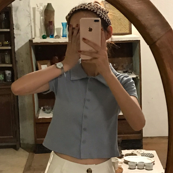 Tricou dama cu maneca scurta si guler clasic