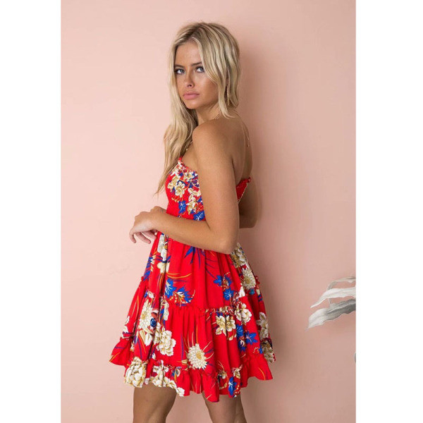 Rochie casual de dama scurta fara maneci cu model floral