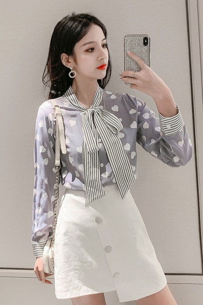 Camasa de dama model nou cu inimioare cu panglica si maneci lungi