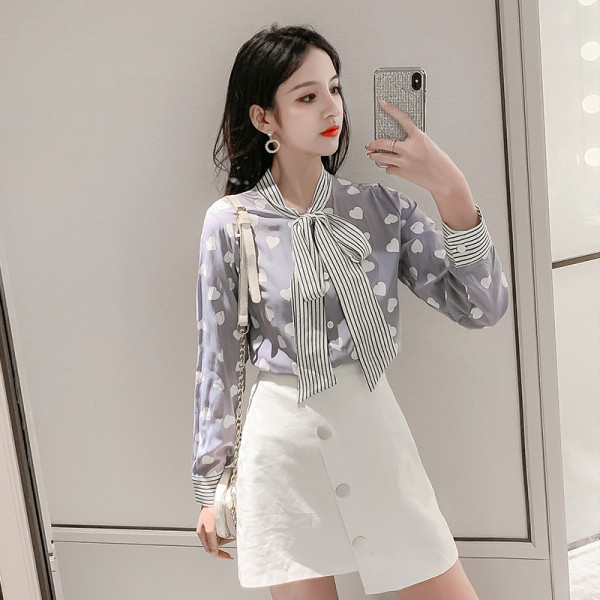 Camasa de dama model nou cu inimioare cu panglica si maneci lungi