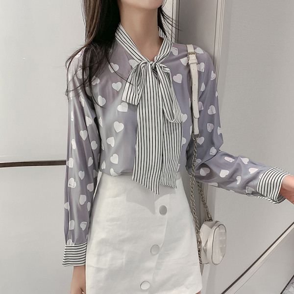 Camasa de dama model nou cu inimioare cu panglica si maneci lungi