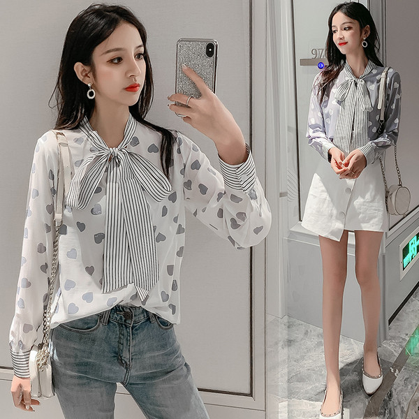 Camasa de dama model nou cu inimioare cu panglica si maneci lungi