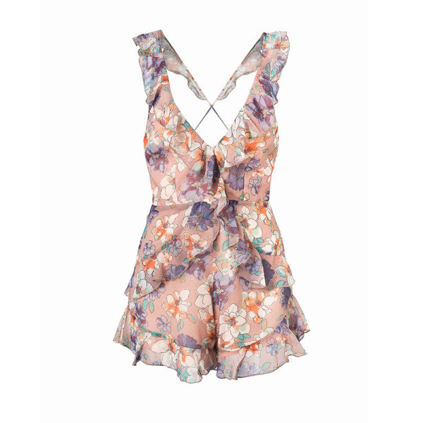 Moodne rihmade ja lillemustriga naiste kombinesoon