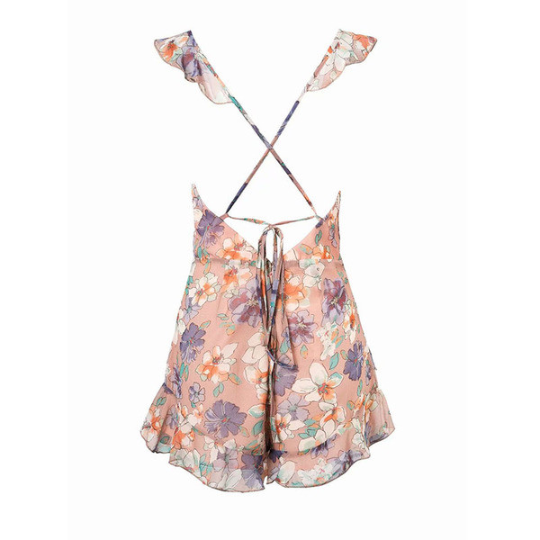 Moodne rihmade ja lillemustriga naiste kombinesoon