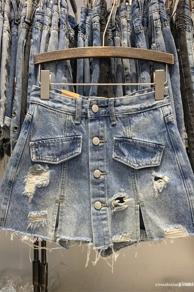 Női rövid farmer szoknya-nadrág gombokkal