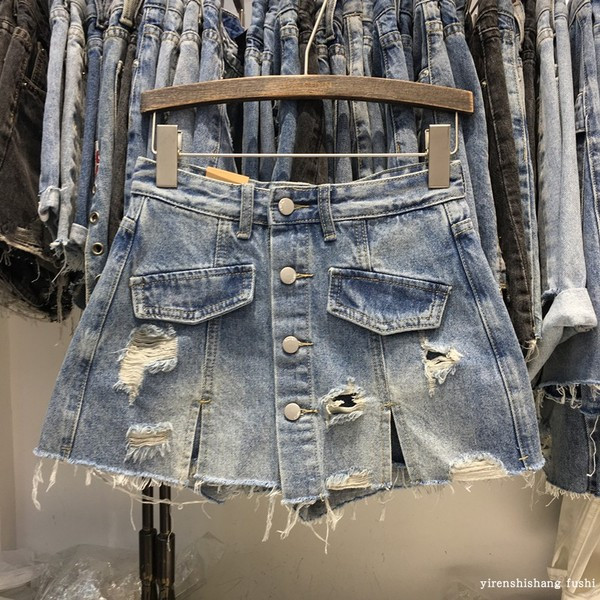 Női rövid farmer szoknya-nadrág gombokkal