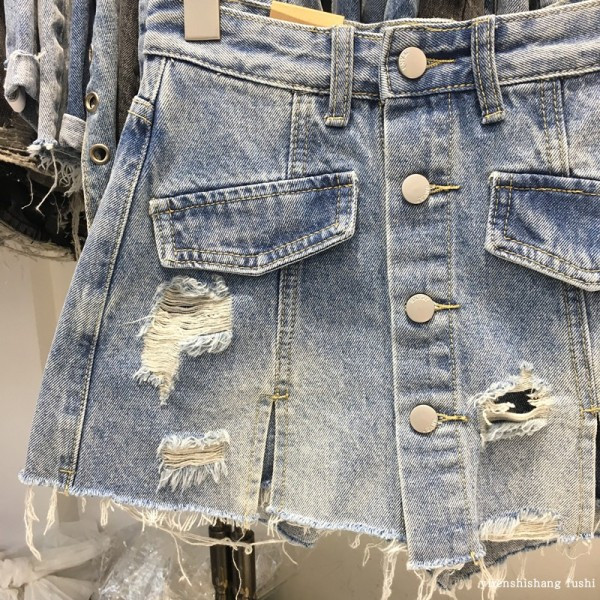 Női rövid farmer szoknya-nadrág gombokkal