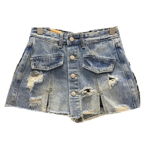 Női rövid farmer szoknya-nadrág gombokkal