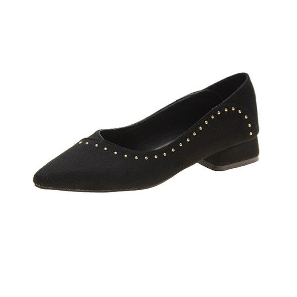 Elegantne ženske cipele na špic od eko brušene kože s metalnim elementima