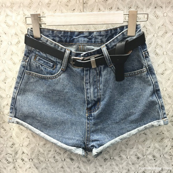 Ikdienas sieviešu šorti ar augstu vidukli zilā krāsā