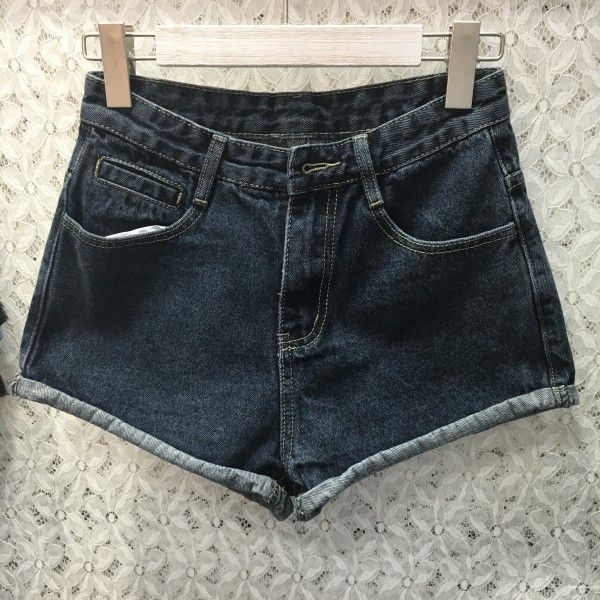 Ikdienas sieviešu šorti ar augstu vidukli zilā krāsā