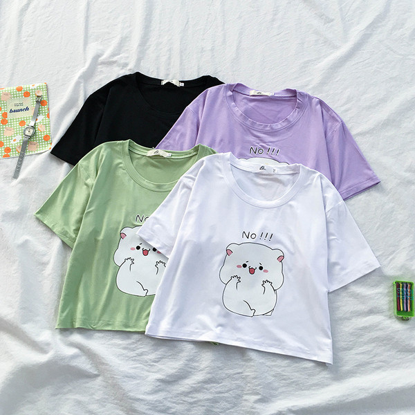 Tricou scurt de damă cu aplicație și mâneci scurte