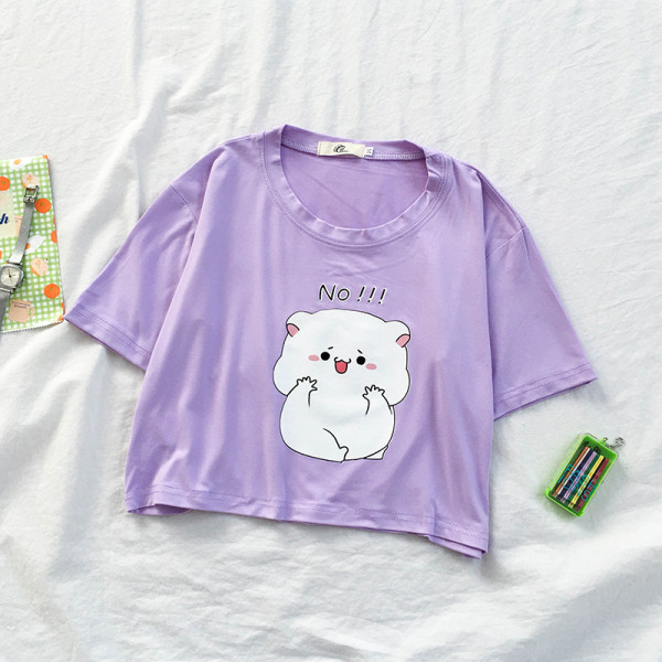 Tricou scurt de damă cu aplicație și mâneci scurte