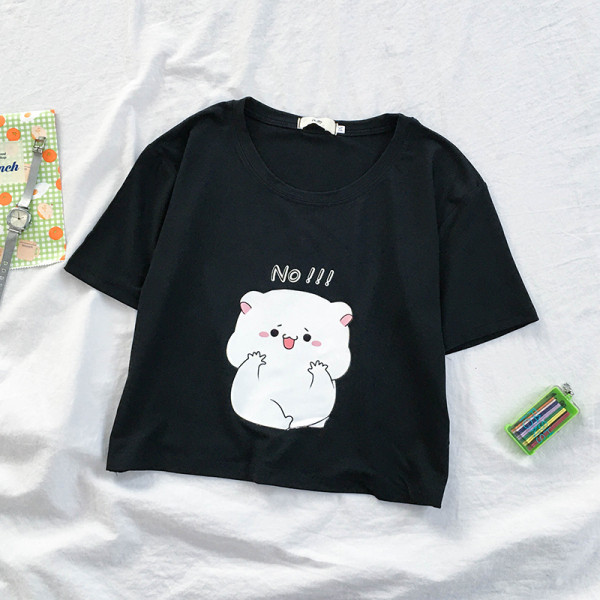 Tricou scurt de damă cu aplicație și mâneci scurte