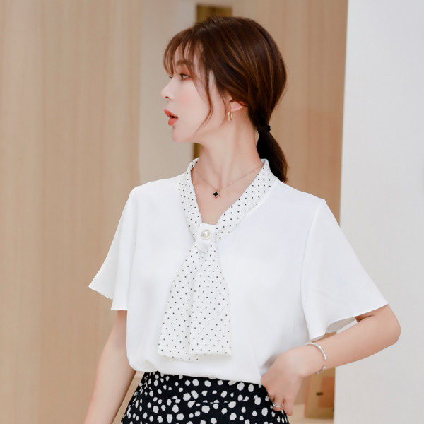 Naiste stiilne lühikeste varrukate ja pärlitega särk