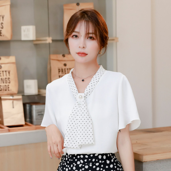 Naiste stiilne lühikeste varrukate ja pärlitega särk