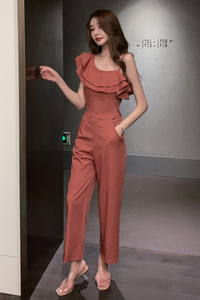 Modernus ilgas kombinezonas su garbanomis ir kišenėmis