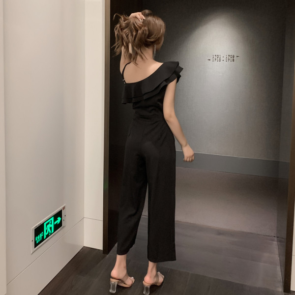 Modernus ilgas kombinezonas su garbanomis ir kišenėmis