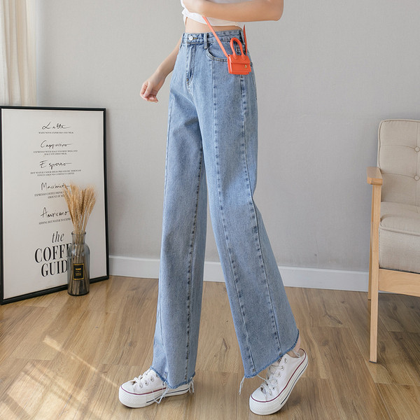 Alkalmi női hosszú farmernadrág magas derékkal - egyenes modell