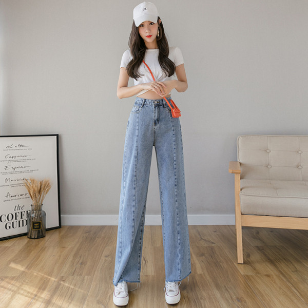 Alkalmi női hosszú farmernadrág magas derékkal - egyenes modell