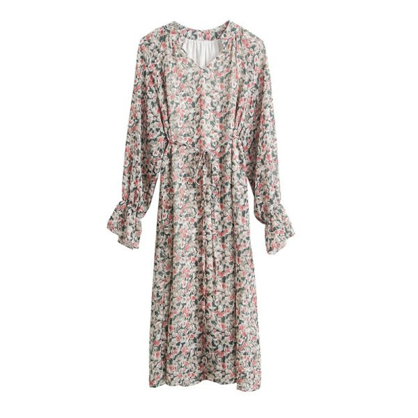 Rochie moderna de dama cu model floral si decolteu spitz