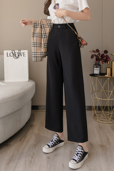 Pantaloni de dama cu talie inalta si buzunare - model drept