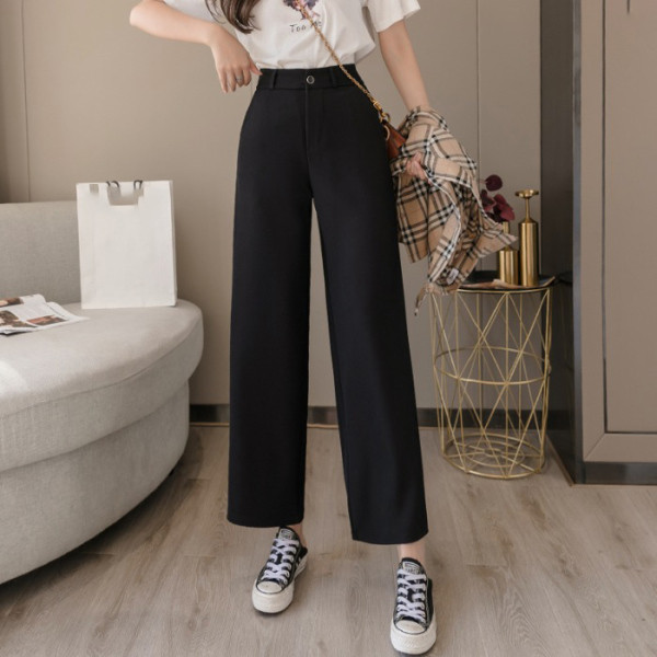Pantaloni de dama cu talie inalta si buzunare - model drept