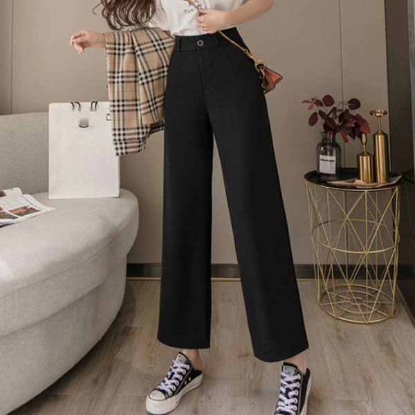 Pantaloni de dama cu talie inalta si buzunare - model drept