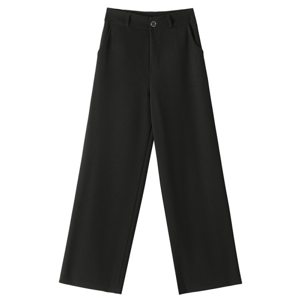 Pantaloni de dama cu talie inalta si buzunare - model drept