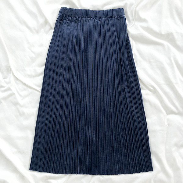 Fusta retro plisata din catifea cu talie inalta