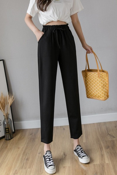 Sieviešu bikses ar saitēm un augstu vidukli