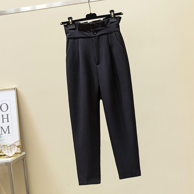 Stilingos moteriškos tiesios kelnės aukštu juosmeniu ir kišenėmis