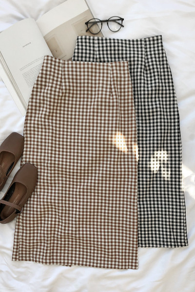 Rūtaini sieviešu garie svārki ar augstu vidukli