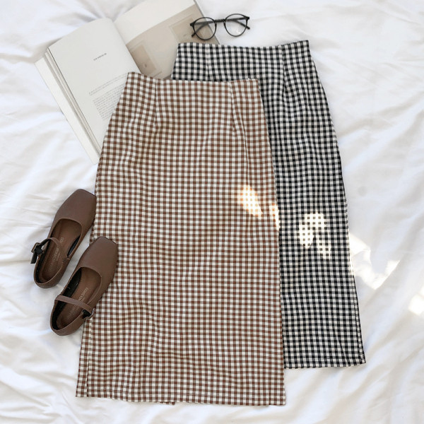 Rūtaini sieviešu garie svārki ar augstu vidukli