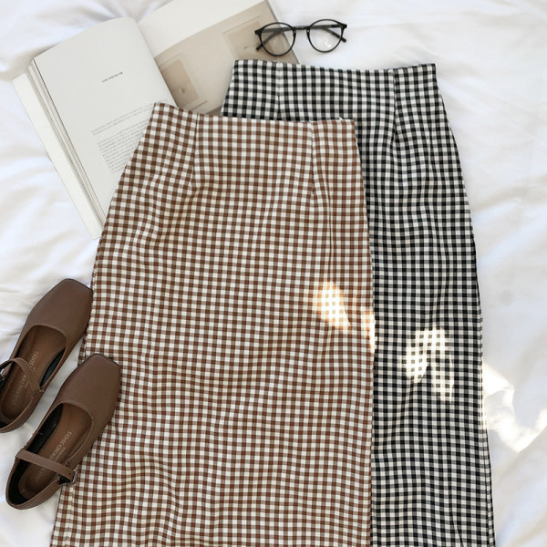 Rūtaini sieviešu garie svārki ar augstu vidukli