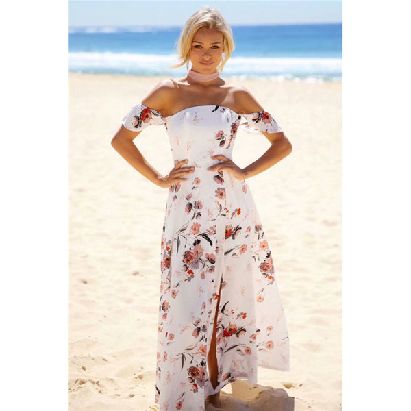 Rochie lunga de dama casual cu bretele si model floral