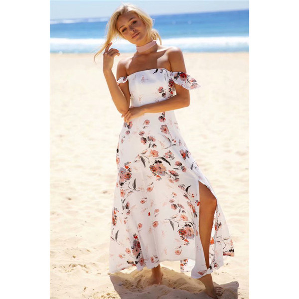 Rochie lunga de dama casual cu bretele si model floral