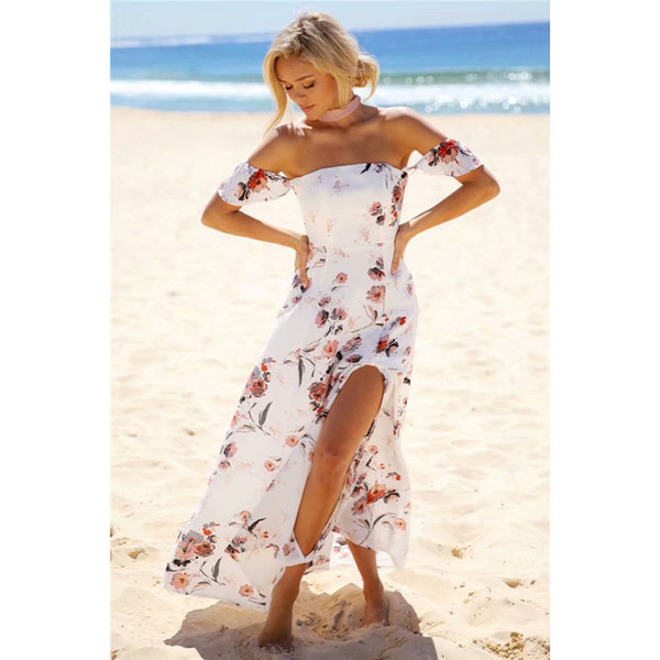 Rochie lunga de dama casual cu bretele si model floral