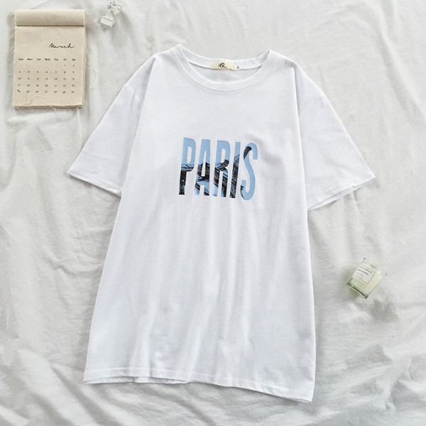 Modernūs moteriški marškinėliai su užrašu ir ovalia iškirpte