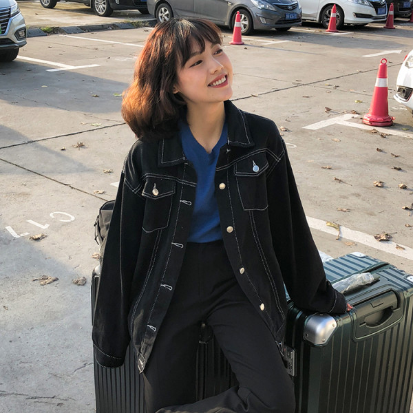 Retro džinsinis moteriškas švarkas su sagomis