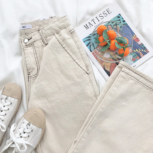 Moteriški džinsai aukštu liemeniu