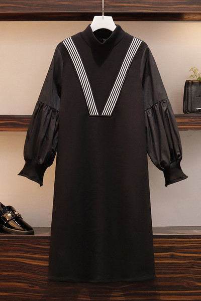 Stilinga moteriška suknelė tiesus modelis ilgomis rankovėmis ir dydžiai iki 4XL