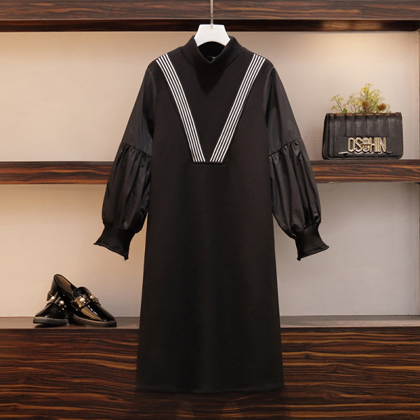 Stilinga moteriška suknelė tiesus modelis ilgomis rankovėmis ir dydžiai iki 4XL